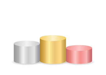 Pedestal Podiums or Winner Podium with Trophy Cup Gold, Silver and Bronze. Vector Illustration Isolated on White Background. 