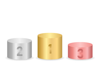 Pedestal Podiums or Winner Podium with Trophy Cup Gold, Silver and Bronze. Vector Illustration Isolated on White Background. 