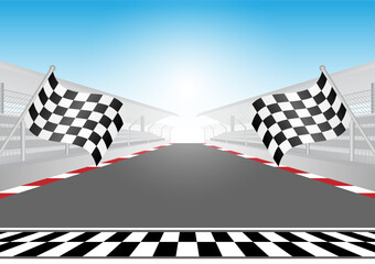 Sport Racing Track With Checkered  Flag. Racing Track with Start or Finish line. Go-kart track. Race track road. Vector Illustration.