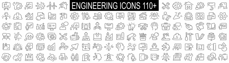 Construction and Engineering line icons collection. Build, tools, project icons. UI icon set. Thin outline icons pack. Vector illustration