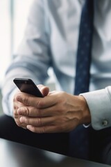cropped shot of an unidentifiable man using a cellphone in his office