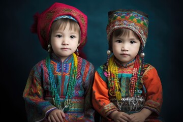 portrait of young children dressed in colorful traditional costumes