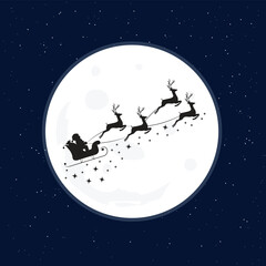 Flying Santa Claus And Deer Sleigh Icon Vector Design.