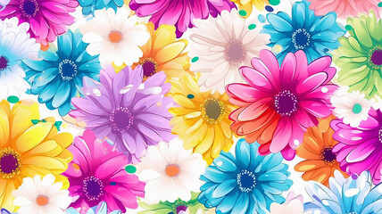 Fototapeta na wymiar gerberas watercolor summer paint drawing, multicolored flowers.