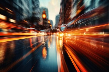 Fototapeta na wymiar Evening city traffic headlights in motion. Abstract city background