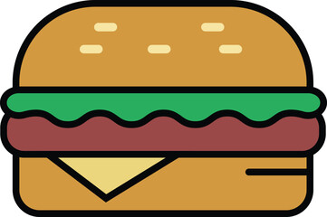 Hamburger icon graphic. Simple shape burger fast food illustration.