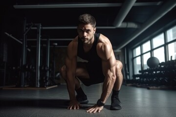 Fototapeta na wymiar full length shot of a young man warming up at the gym