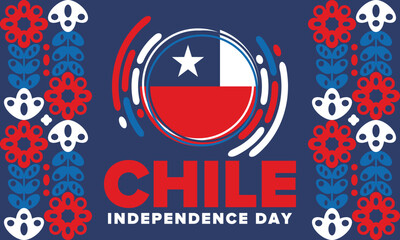 Chile Independence Day. Happy national holiday Fiestas Patrias. Freedom day. Celebrate annual in September 18. Chile flag. Patriotic chilean design. Poster, card, banner, template, background. Vector