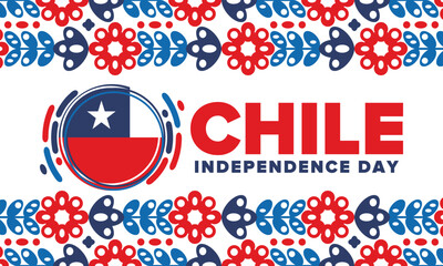 Chile Independence Day. Happy national holiday Fiestas Patrias. Freedom day. Celebrate annual in September 18. Chile flag. Patriotic chilean design. Poster, card, banner, template, background. Vector
