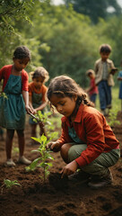 Children Planting tree seedlings