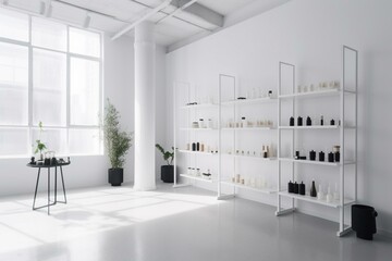 Minimalist studio space for displaying products. Generative AI