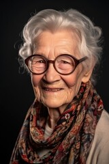 senior woman, portrait smile and face with glasses for vision, healthcare or spectacles in studio
