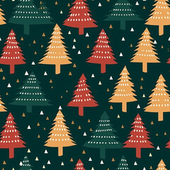 Christmas tree seamless pattern, holiday country style print for wallpaper, wrapping paper, scrapbook, fabric and product design, generative ai