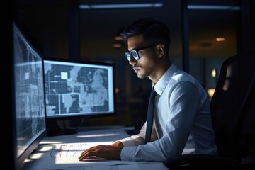 shot of a young engineer using the computer in his office