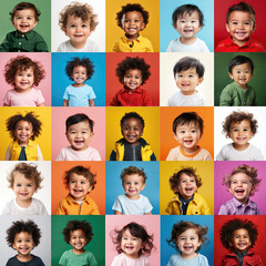 many portraits of toddlers of different races, ai generated