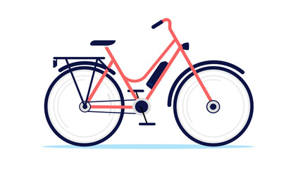 Fototapeta premium Electric female bike - Vector illustration of red woman bicycle with battery in side view flat design with white background