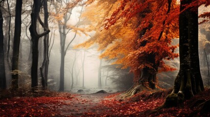 Obraz na płótnie Canvas View beauty autumn foggy, landscape background