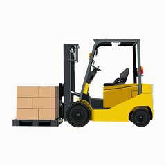 Forklift in a realistic style. Side view, with items on a palette. The forklift is blue. on a white background.vector illustration