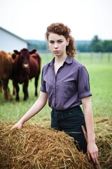 Naklejka na ściany i meble portrait of a young woman working on the farm