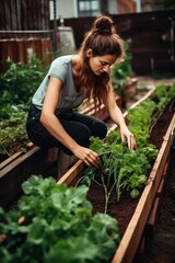 shot of a young female farmer tending to her crops in the urban farming industry