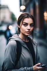 Obraz premium shot of an attractive young woman using a smartphone while going for a run in the city