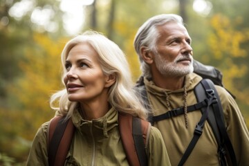 portrait of a mature woman hiking with her husband in nature