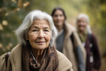 Obraz premium portrait of a woman leading her senior clients through the outdoors