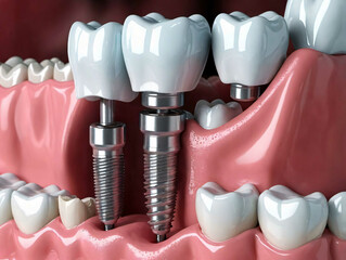 A Close Up Of A Dental Model With Dental Implants
