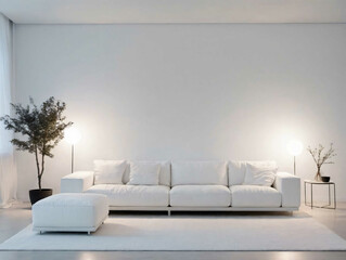 A White Couch Sitting On Top Of A White Rug