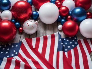 Obraz premium Red, White And Blue Decorations On A Wooden Table