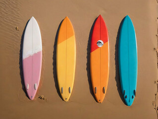 Three Surfboards Are Lined Up On The Beach