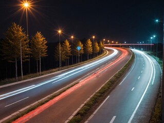 Fototapeta na wymiar A Long Exposure Photo Of A Highway At Night
