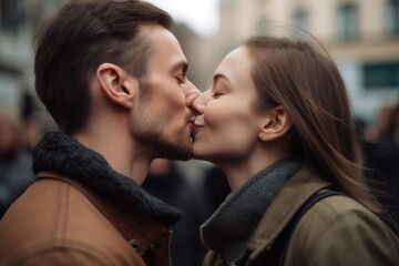 Naklejka premium cropped shot of an unidentifiable couple kissing in public