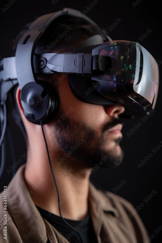 Canvas Prints closeup shot of an unrecognisable man holding a virtual reality headset with a digital code overlayed