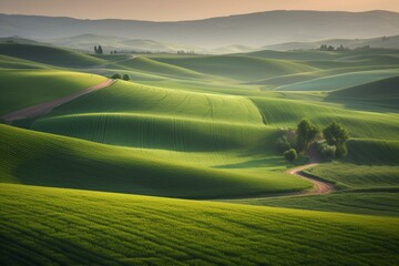 Scenic countryside scenery featuring endless rolling fields. Generative AI