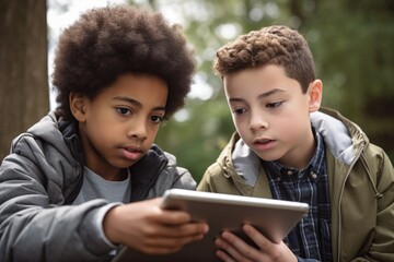 shot of two young friends looking at something on a tablet together
