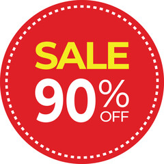 90% Discount Sale sign red on white background. Vector illustration.