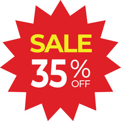 35% Discount Sale sign red on white background. Vector illustration.