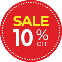 10 % Discount Sale sign red on white background. Vector illustration.