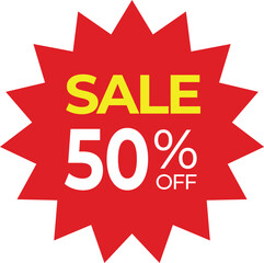 50% Discount Sale sign red on white background. Vector illustration.