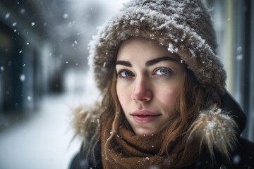 shot of a young woman covered in snow while standing outdoors