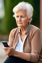 Obraz premium shot of a senior woman looking thoughtful while sitting outside and using her cellphone