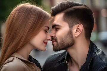 Fototapeta premium closeup shot of a young couple kissing each other
