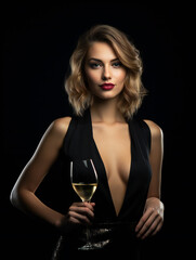 Partying woman portrait with VIP style. Isolated black background..Generative AI.