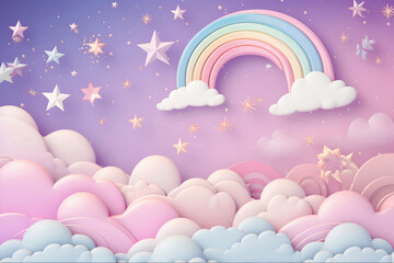  fantasy sky fairy skies rainbows colors, magic landscape and dream sky background 3d illustration - obrazy, fototapety, plakaty