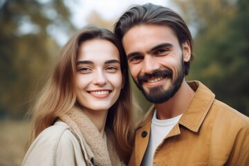 portrait of a smiling young couple standing together outdoors