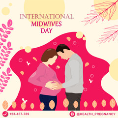 ilustration international midwives day and mother health aware breast cancer month social media template