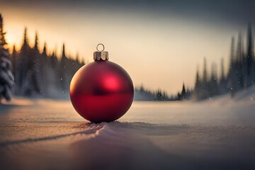 red christmas ball on snow