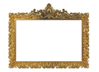 3D render of golden Decorative vintage frame isolated on transparent background