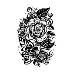 Flower Ornament Tattoo Drawing, Flower Arrangement Illustration
